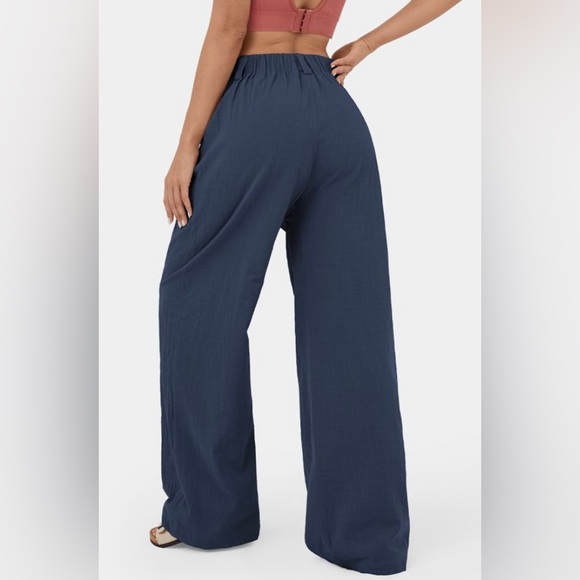 NWT HALARA High Waisted Plicated Side Pocket Wide Leg Flowy Casual Cotton Pants - Picture 2 of 5